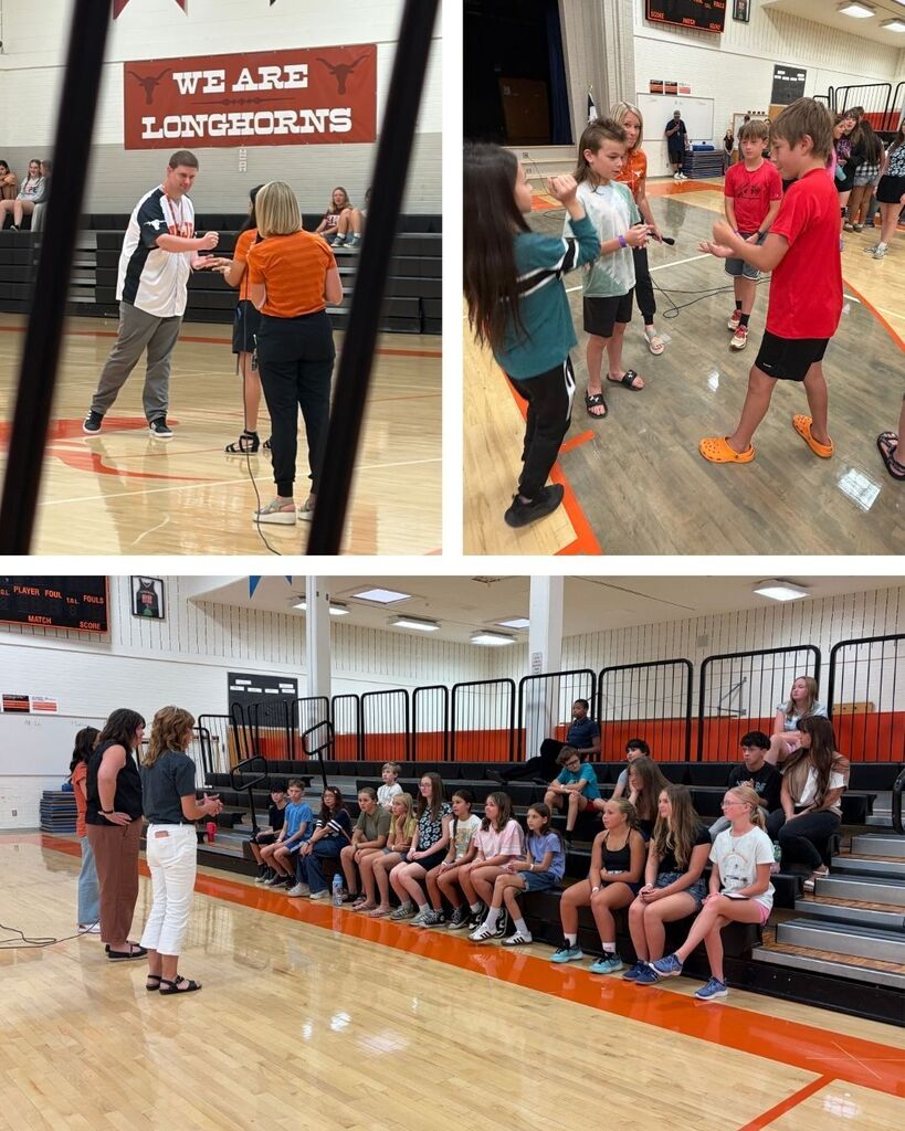 Councilors speak with students in the gym and students play rock, paper, scissors