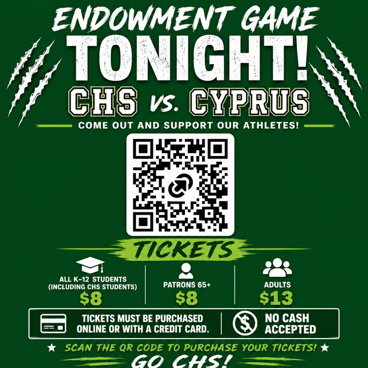 endowment game CHS vs Cyprus. August 14, 2036. scan QR code to purchase tickets  
