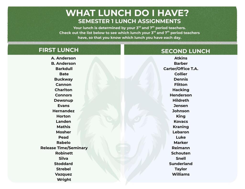 2026-2027 First semester lunch schedule