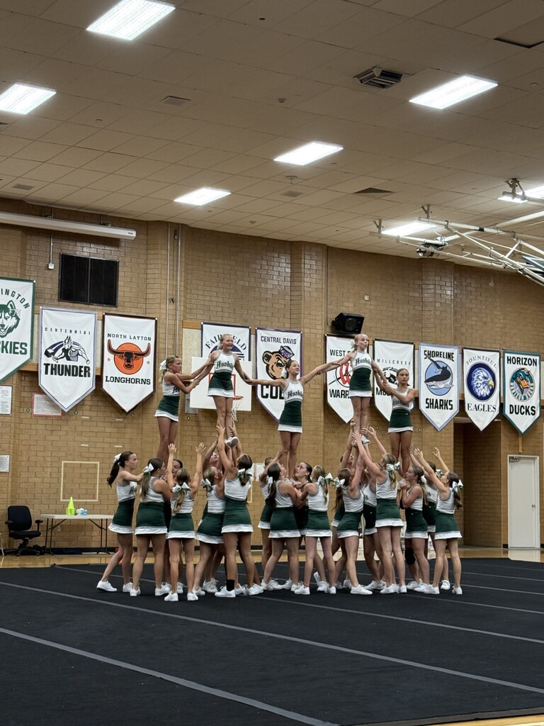 Cheerleaders performing at the assembly.