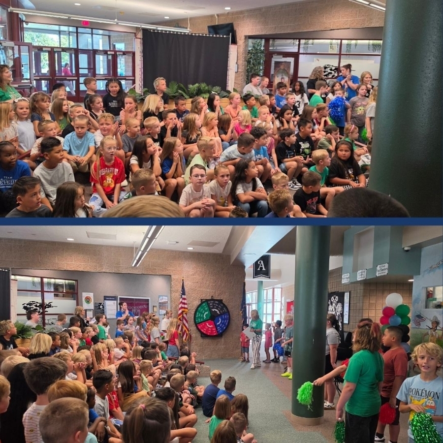 Students gather to spin the house wheel.