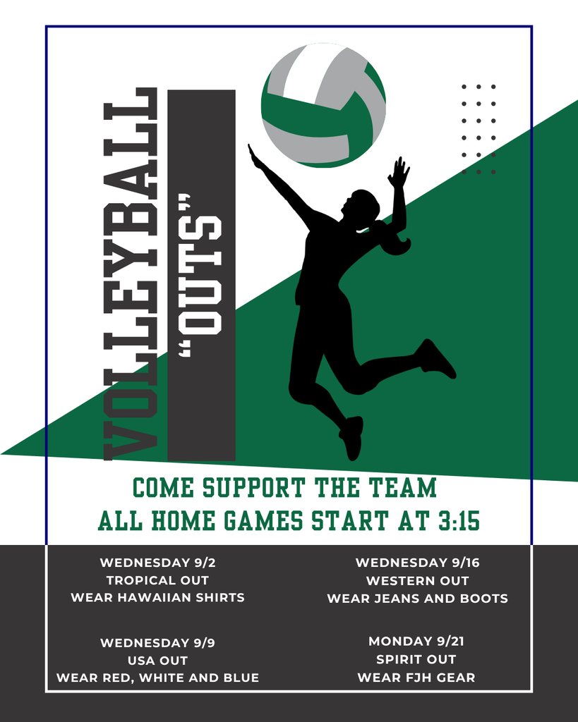 A green, white and gray volleyball graphic with the Home Game Out themes, listed.