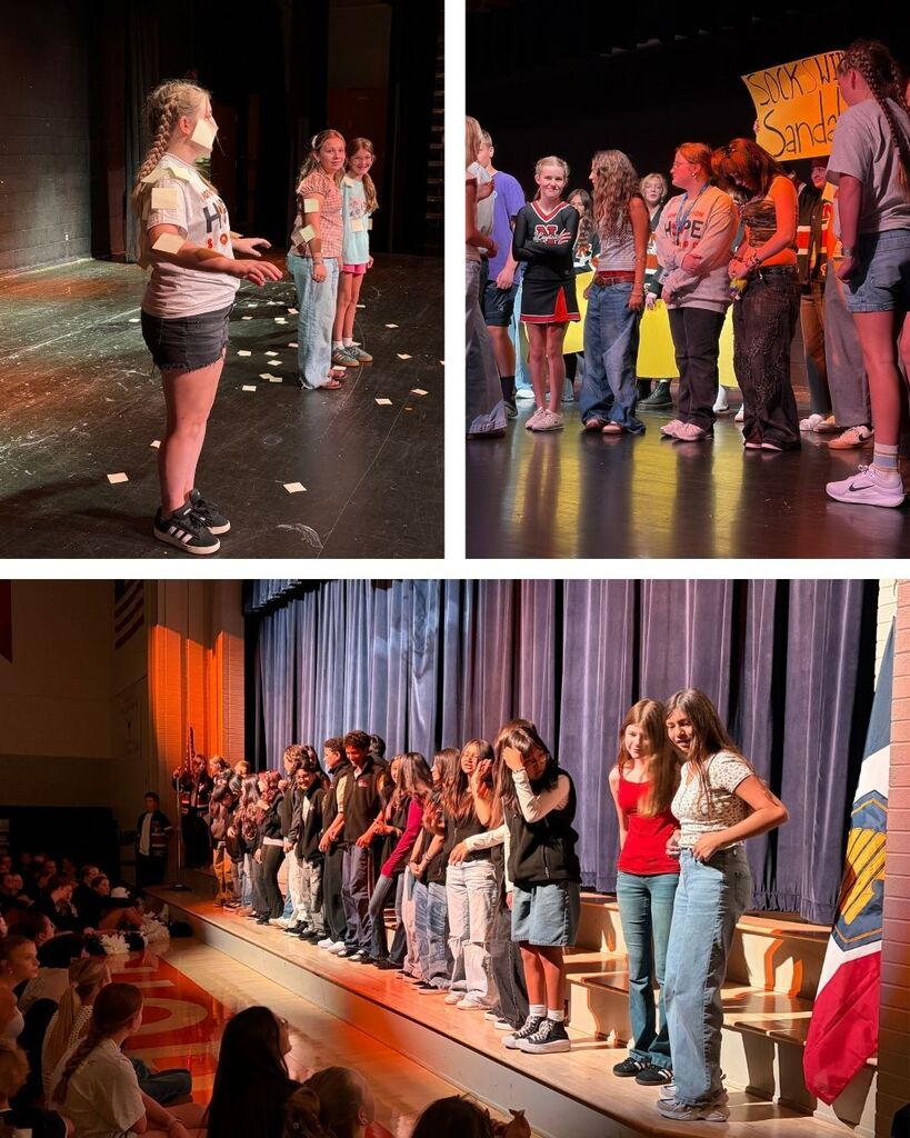 Different clubs at the school are announced and stand on stage. LIA, HopeSquad, and yearbook