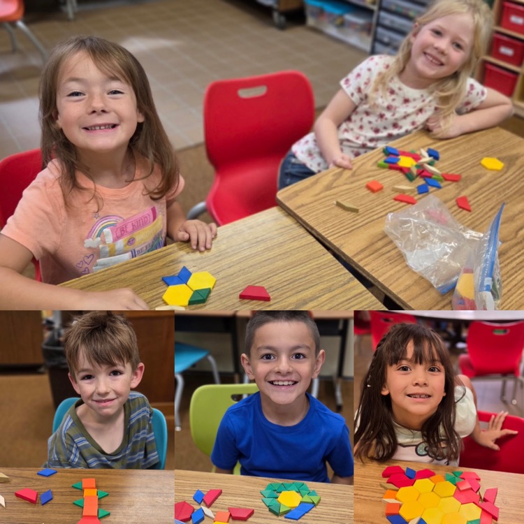 first graders building with shapes during math 