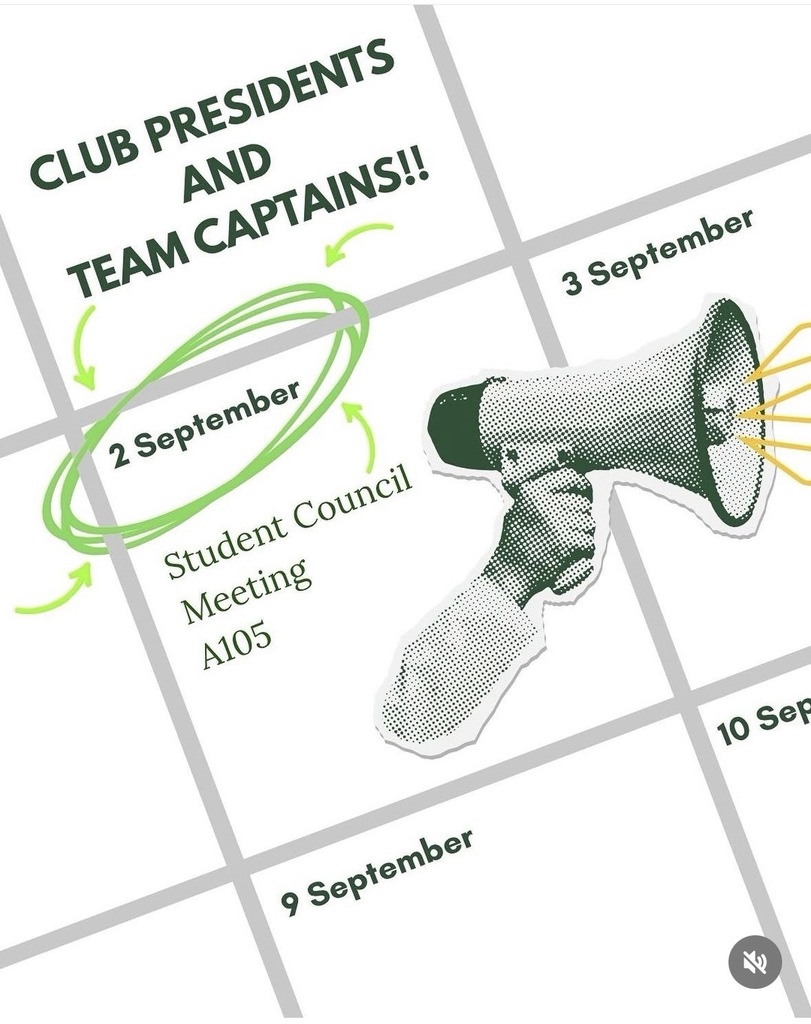 Club Presidents and Team Captains, please join the Student Council Meeting September 2 during lunch in A105