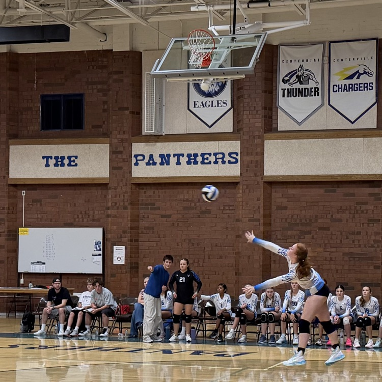 student serving volleyball 