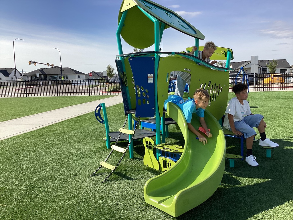 boy sliding on his stomach down a slide while others look on