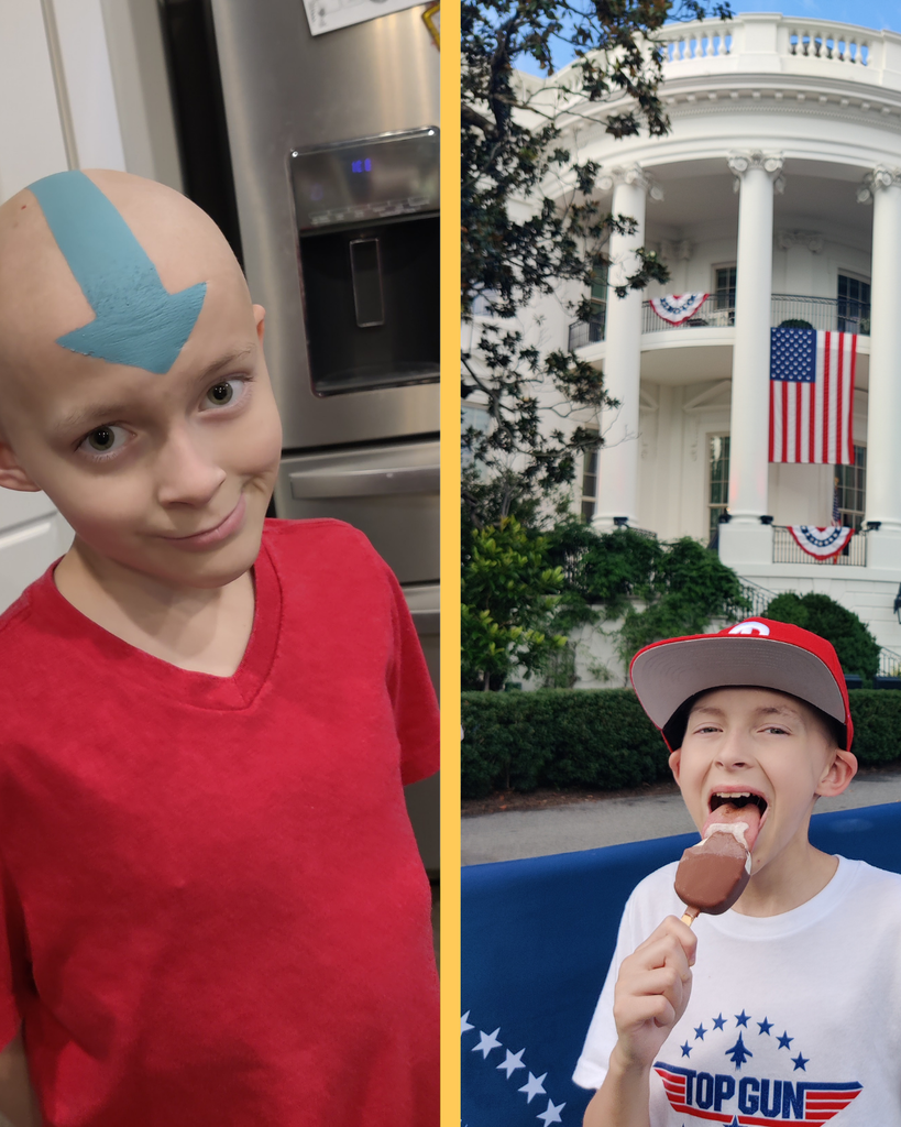 A collage of two photos of McKay having fun.