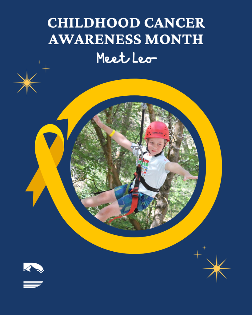 Childhood Cancer Awareness Month graphic with a yellow ribbon and student in a circle with the DSD logo. 