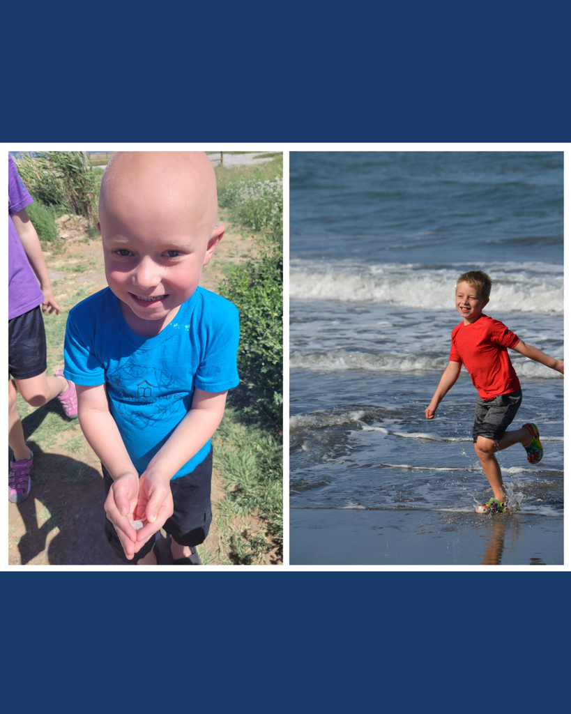 A collage of two photos of leo having adventures. 
