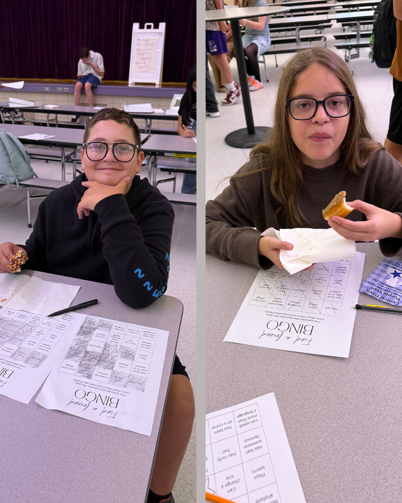 Collage of two students playing Bingo and eating a treat.