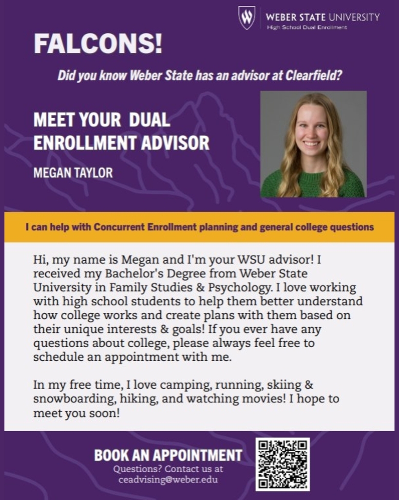 Schedule an appointment with a Weber State Advisor working at CHS by scanning the QR Code.