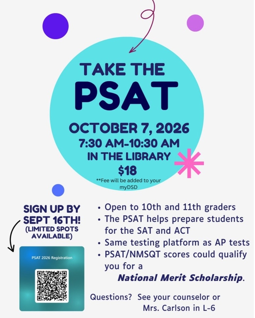 Take the PSAT! Register by September 16th. Limited spots available.