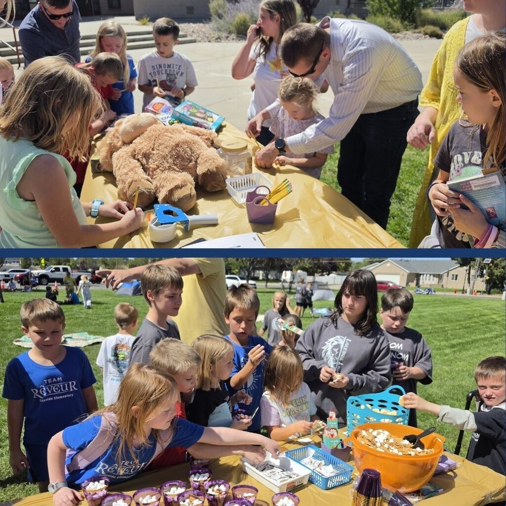 Students gather to hear stories and eat a s'more treat.