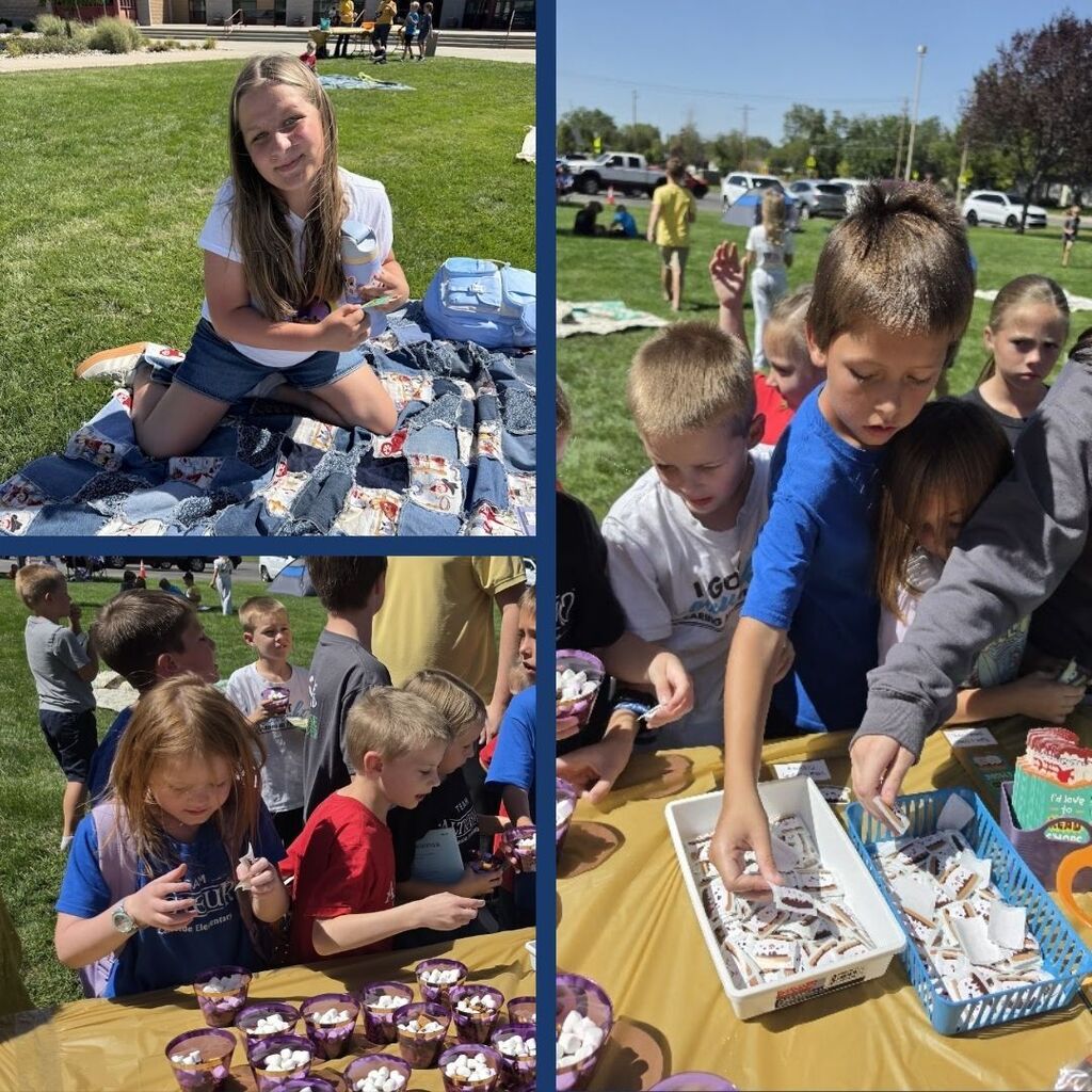 Students gather to hear stories and eat a s'more treat.