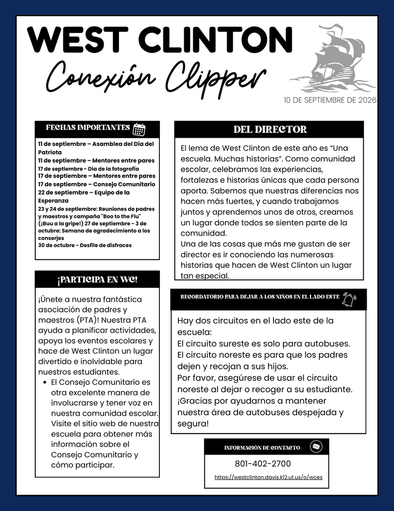 Clipper Connection Newsletter 9.10.26 (Spanish)