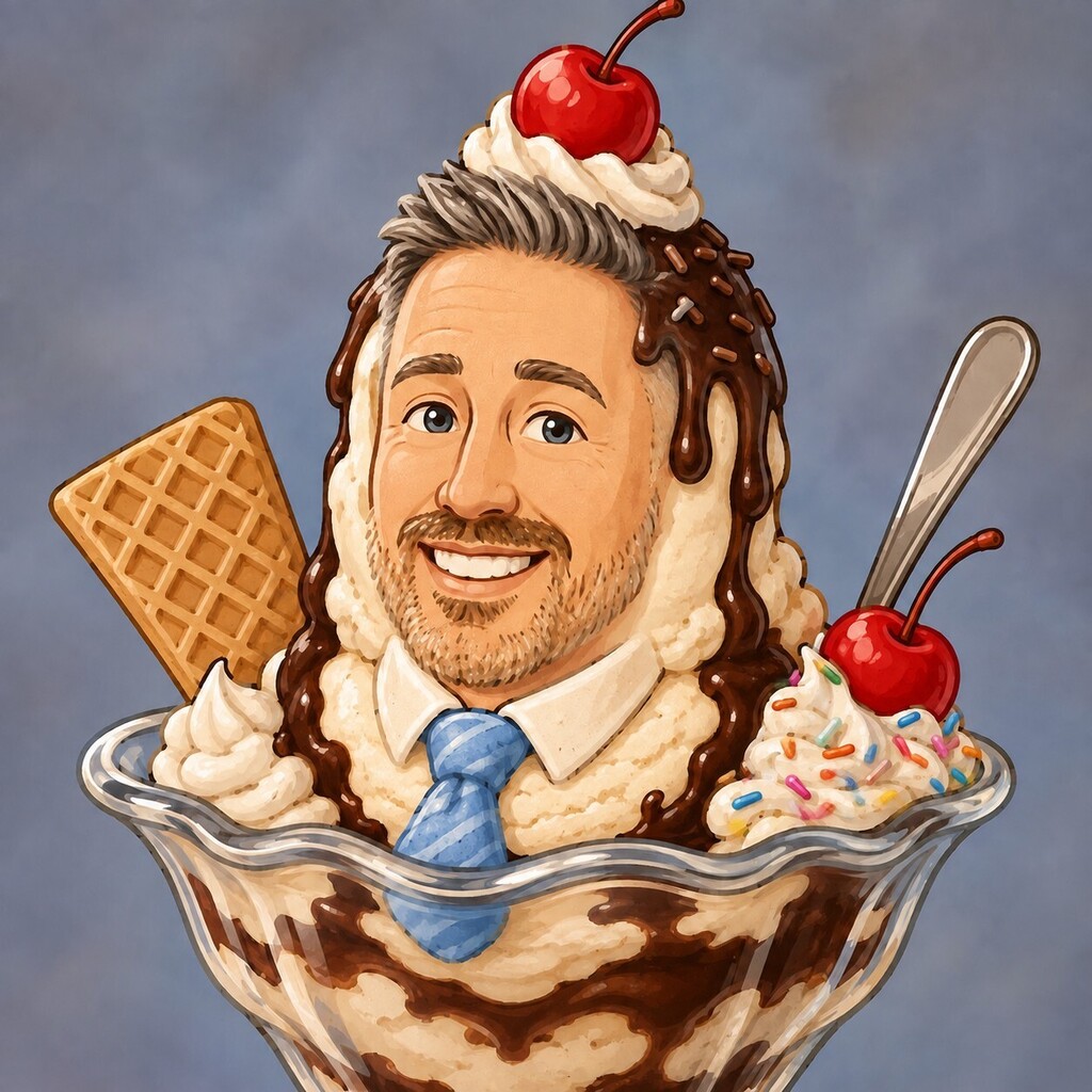 Cartoon of Mr. Nash as an ice cream sundae