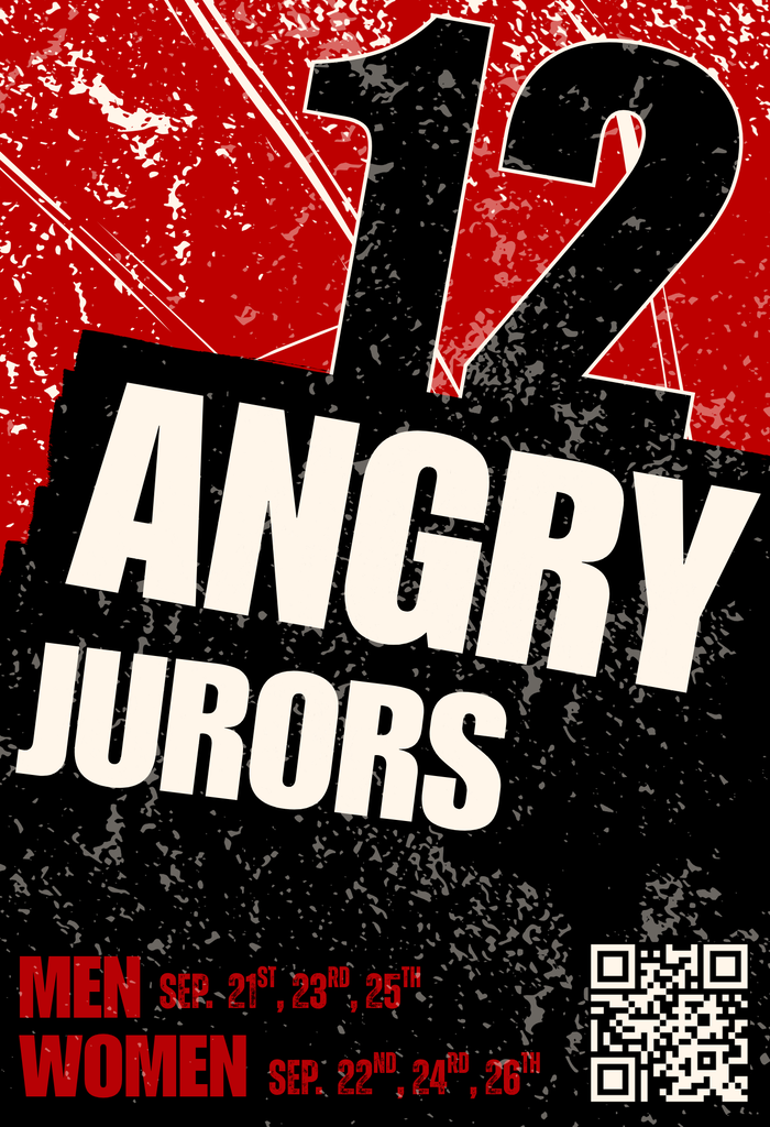 12 angry jurors Men Sept 21, 23, 25, Women Sept 22, 24, 26 - use QR code for ticket purchase