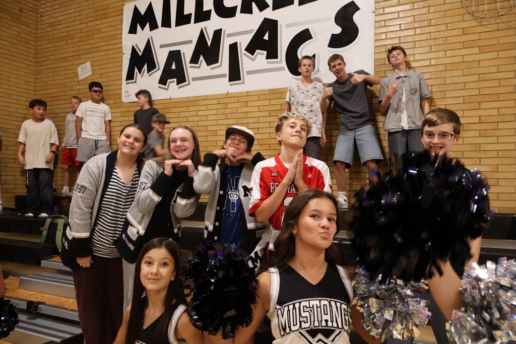 volleyball fans, student body officers, and cheerleaders
