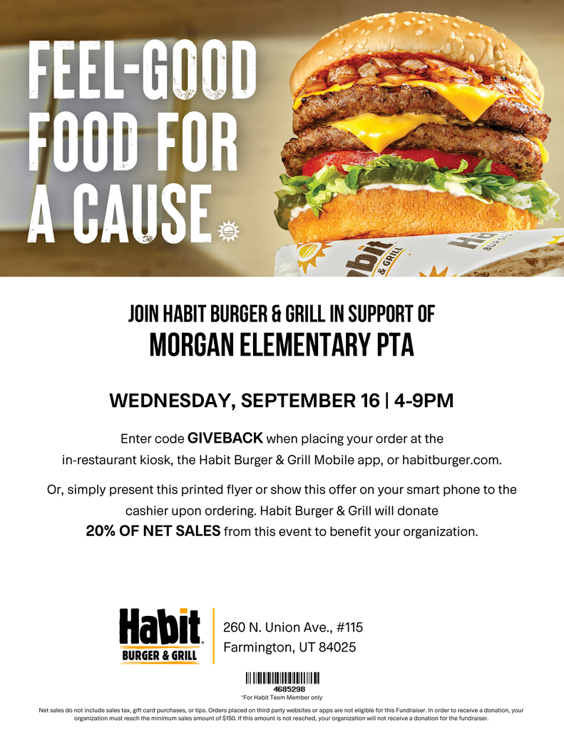 Habit Burger Fundraiser Night - September 16th 4-9pm