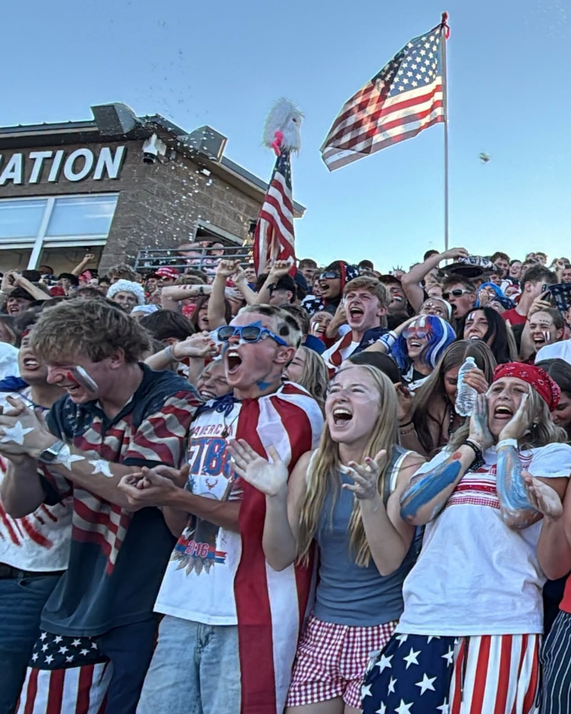 Syracuse High students dressed in red, white and blue