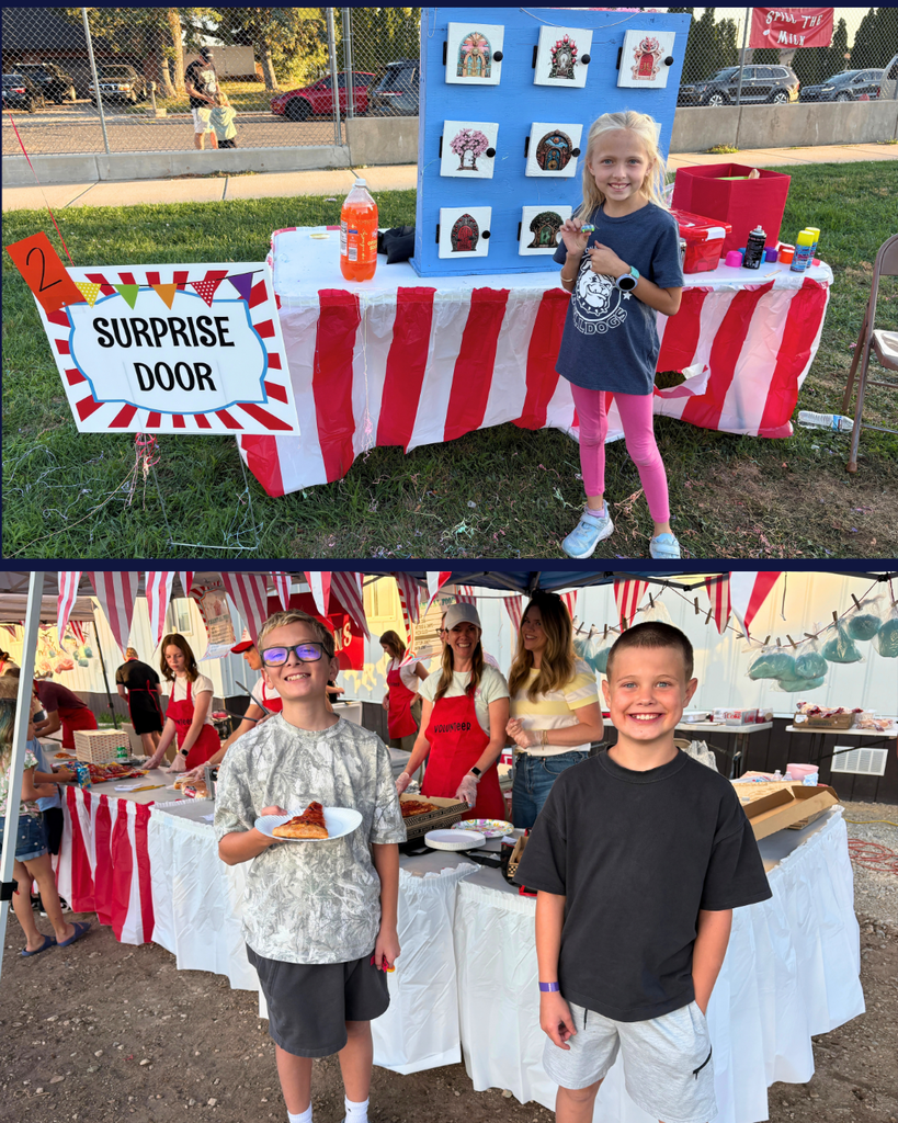 two photos of kids at the carnival