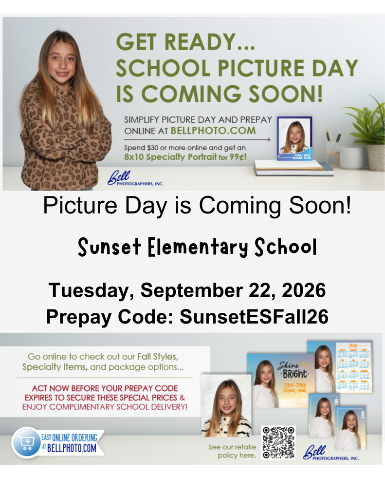 We are excited to welcome Bell Photography to our school for individual fall photos on Tuesday, Sept. 22, 2026 your student should have already come home with an order form. You can also order online using the information on this flyer.