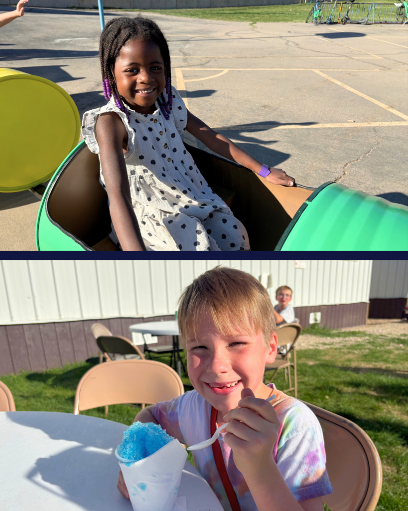 two students enjoy carnival rides and treats