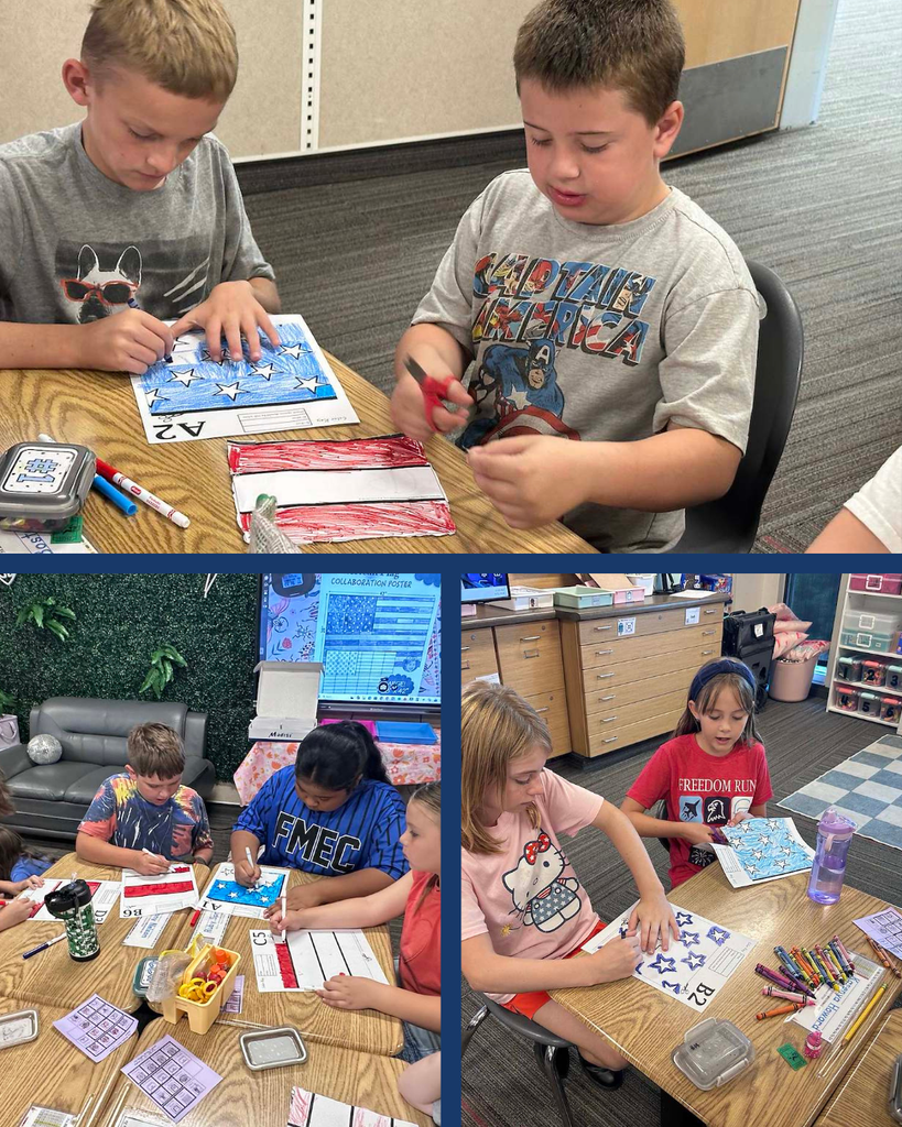 Students coloring and glueing flags in class.
