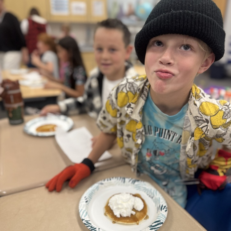 Student with pancake