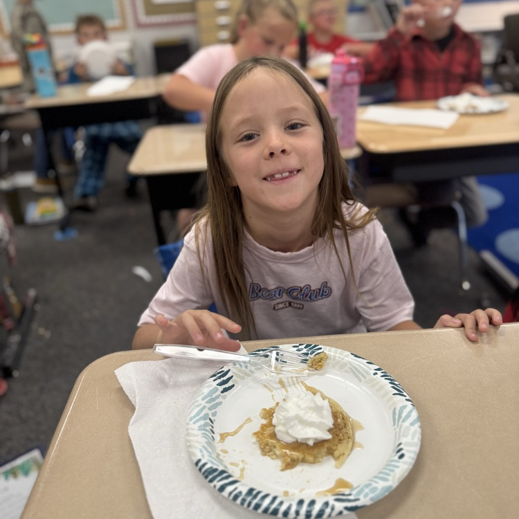 Student with pancake