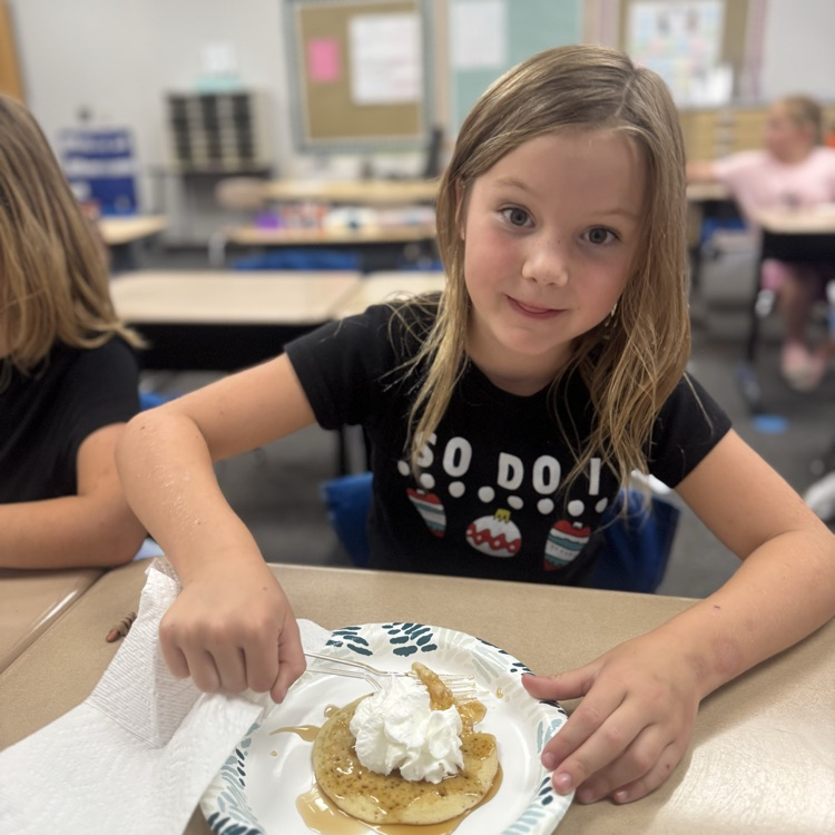 Student with pancake