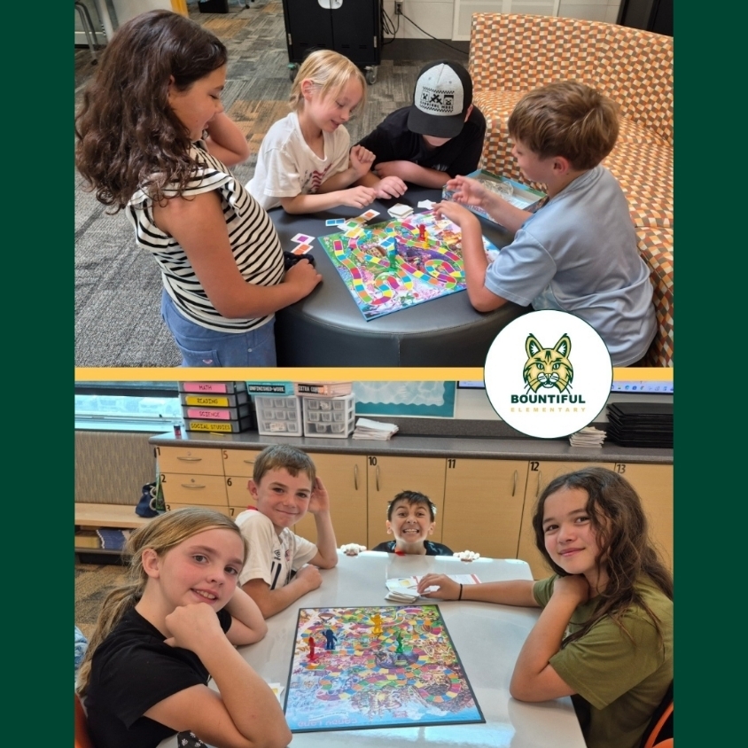 Bountiful Elementary fourth graders play Candyland with classmates, celebrating their learning about personal narratives and the book Small Steps.