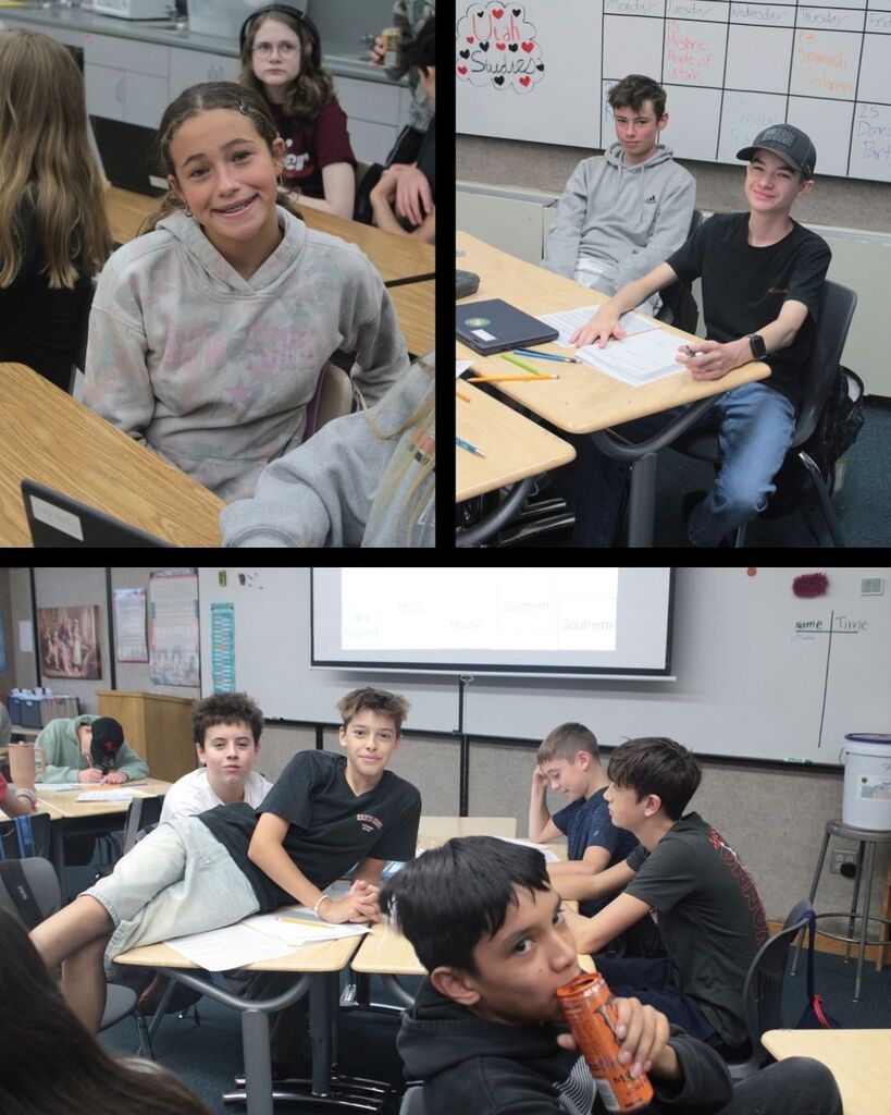 different groups of students in class sitting at tables