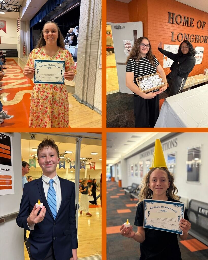 National Jr Honors Society students standing with their certificates.