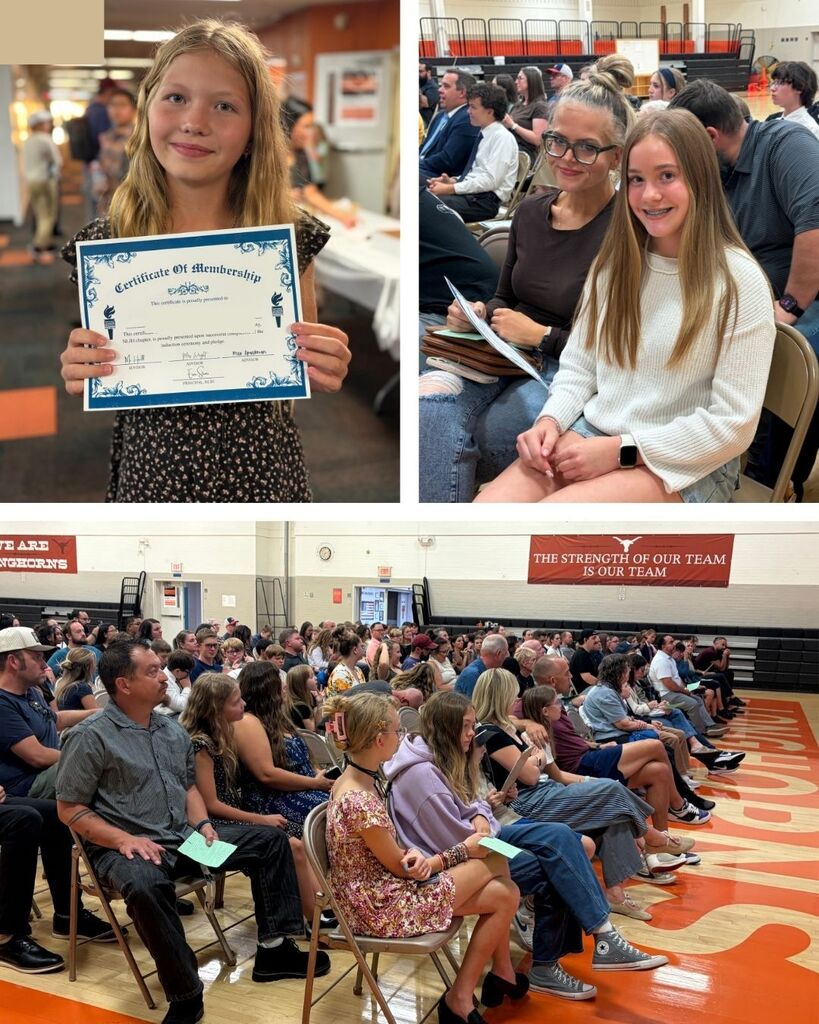 National Jr Honors Society students standing with their certificates and family