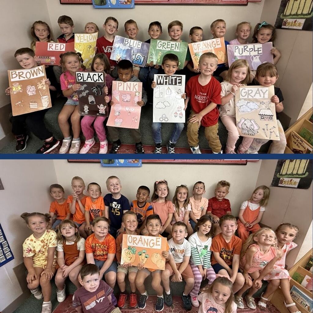 Kindergarteners celebrate color days by wearing different colors each day.