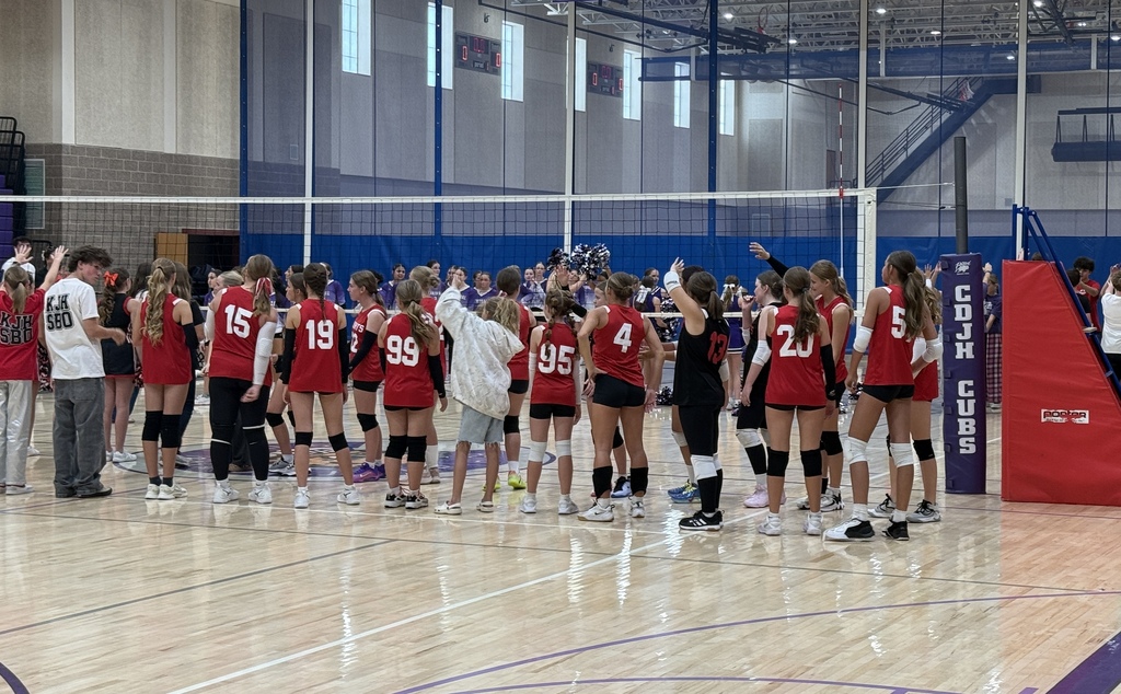 image of girls volleyball team standing by the net