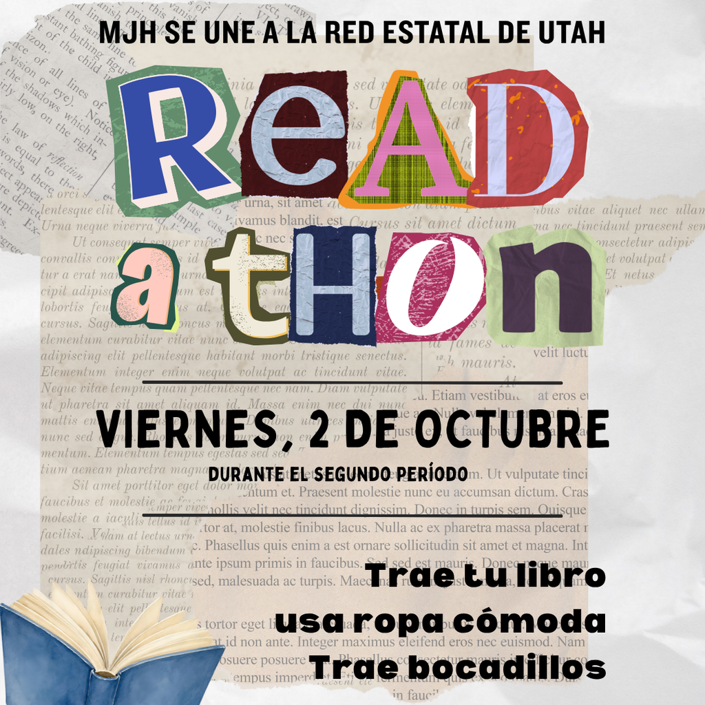MJH se unirá al maratón de leer estatal de Utah el viernes 2 de octubre, durante el segundo periodo. Trae tu libro, ropa cómoda y un refrigerio.
