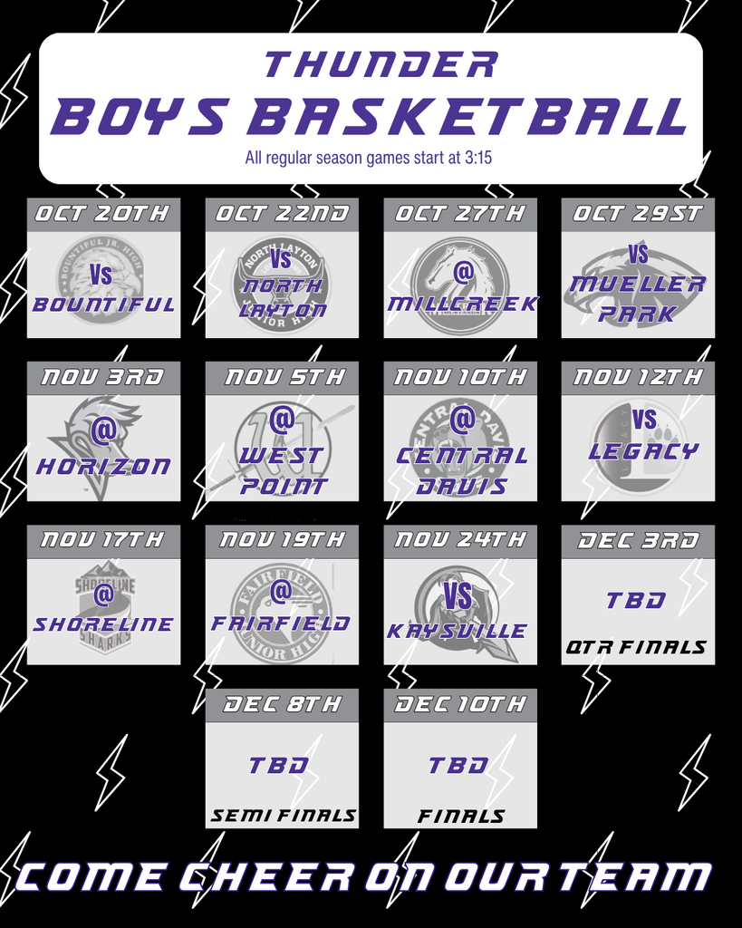 Boys basketball schedule. Tues and Thurs at 3:15 from Oct 20th through Nov 24th. Playoffs start on Dec 3rd