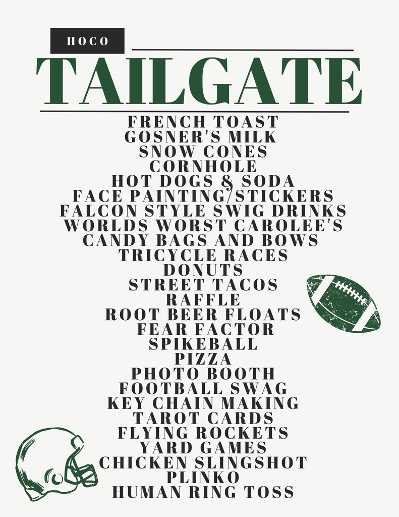 Tailgate activities include drinks, food, and games!