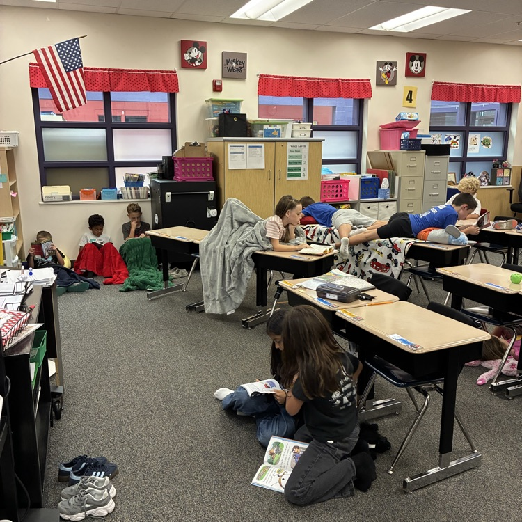 students reading