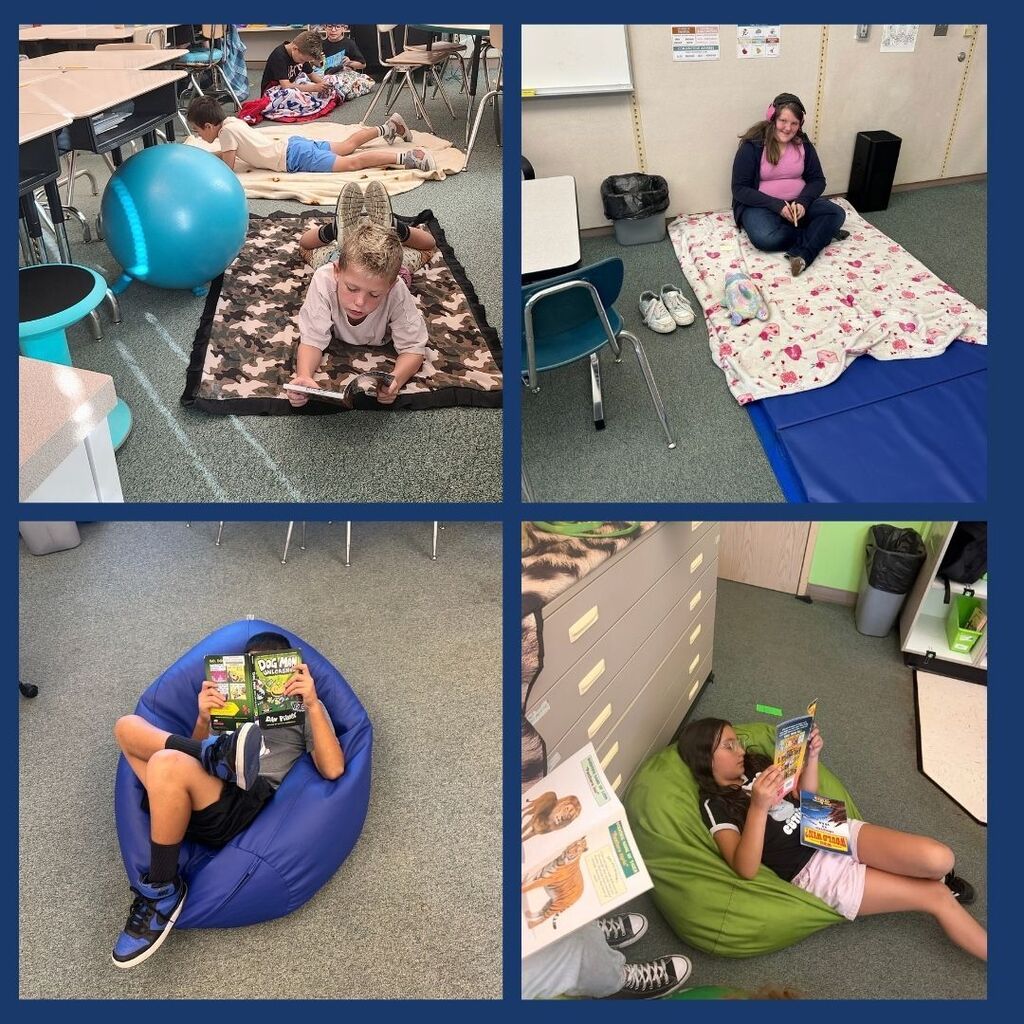 Students reading at a school wide Read-a-Thon.
