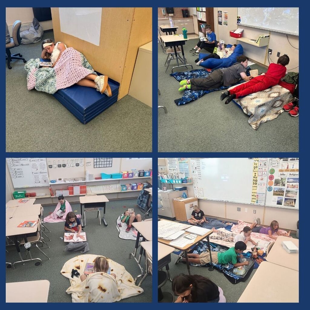 Students reading at a school wide Read-a-Thon.