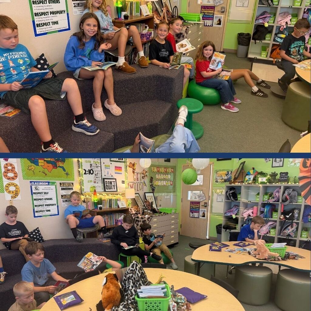 Students reading at a school wide Read-a-Thon.