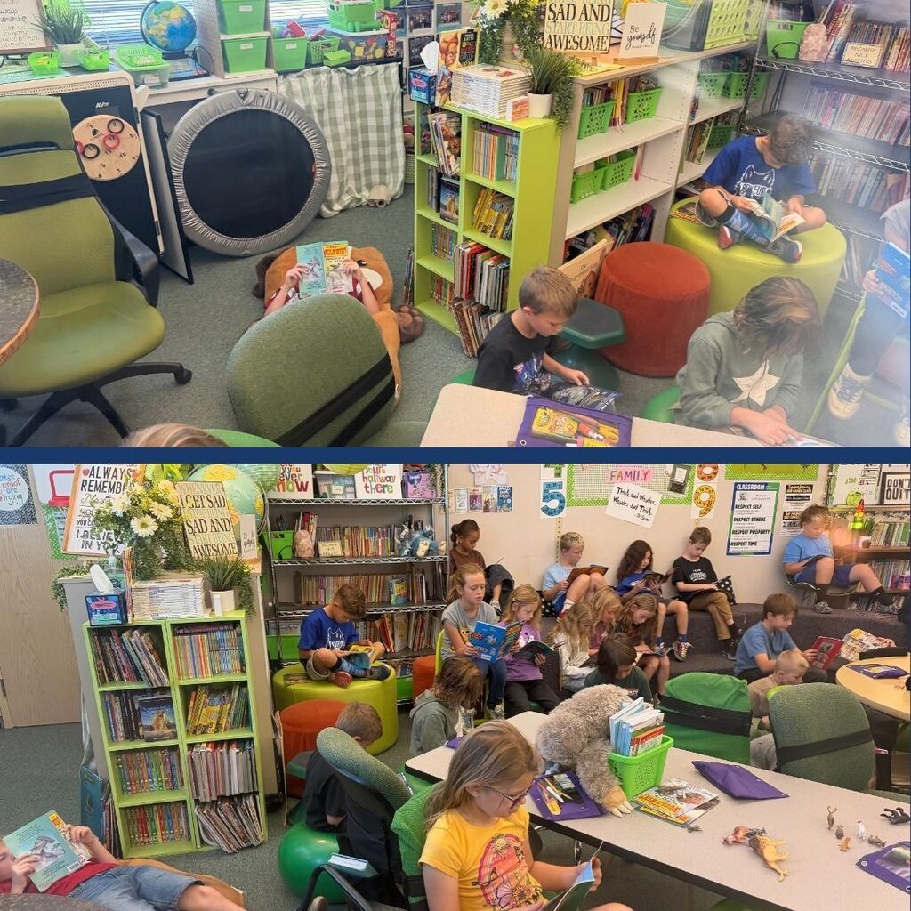 Students reading at a school wide Read-a-Thon.