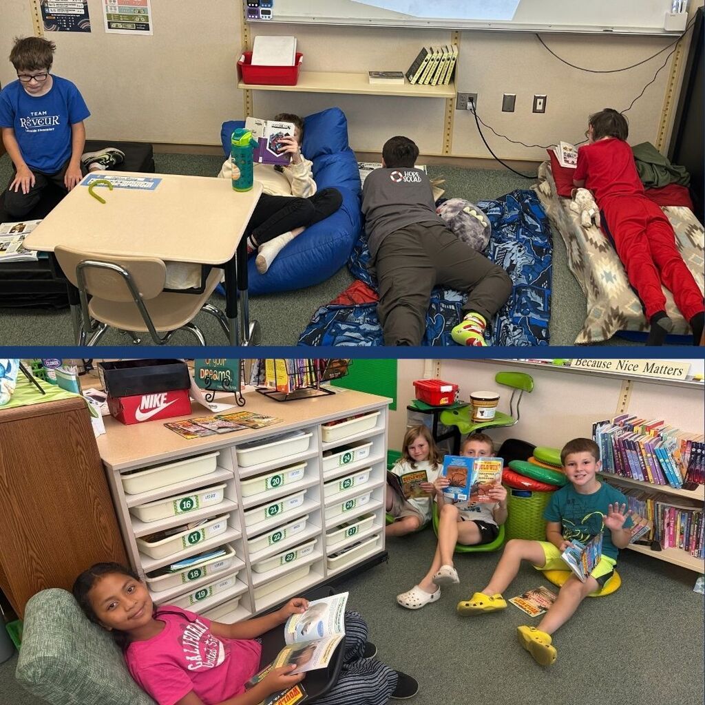 Students reading at a school wide Read-a-Thon.