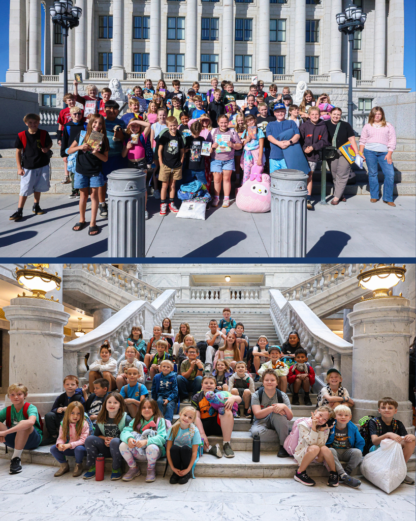 Group photos of Clinton and Oak Hills Elementary Schools at the Utah Reads Read-a-Thon at the Utah State Capitol.