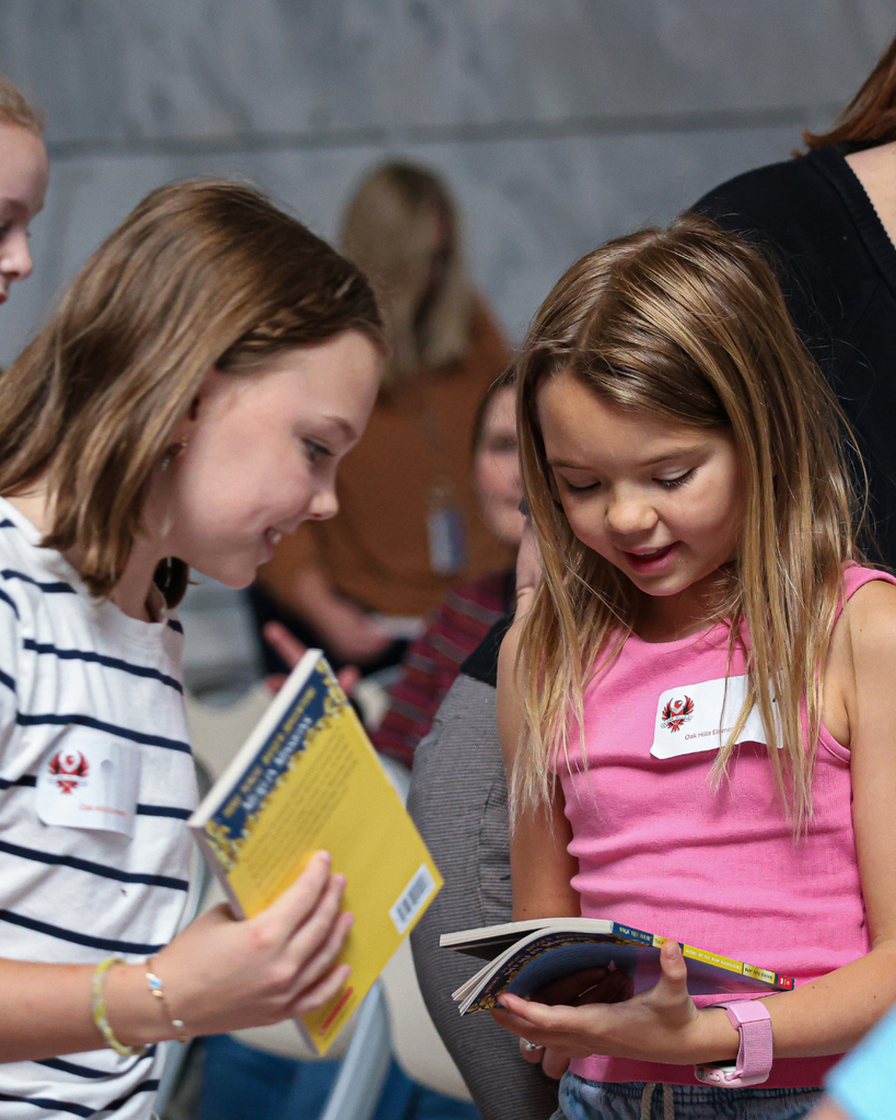 Davis School District students talking about books at the Utah Reads Read-A-Thon at the Utah State Capitol. 