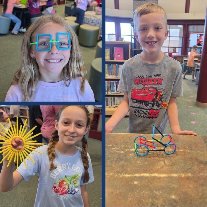 Students play with maker stations in the library